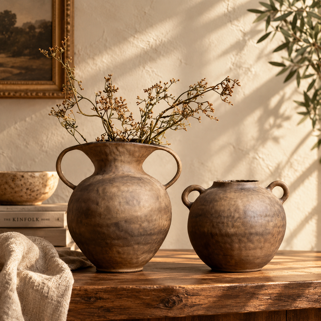 The Tuscan Twin-Handle Vase Set | Rustic Decorative Vases