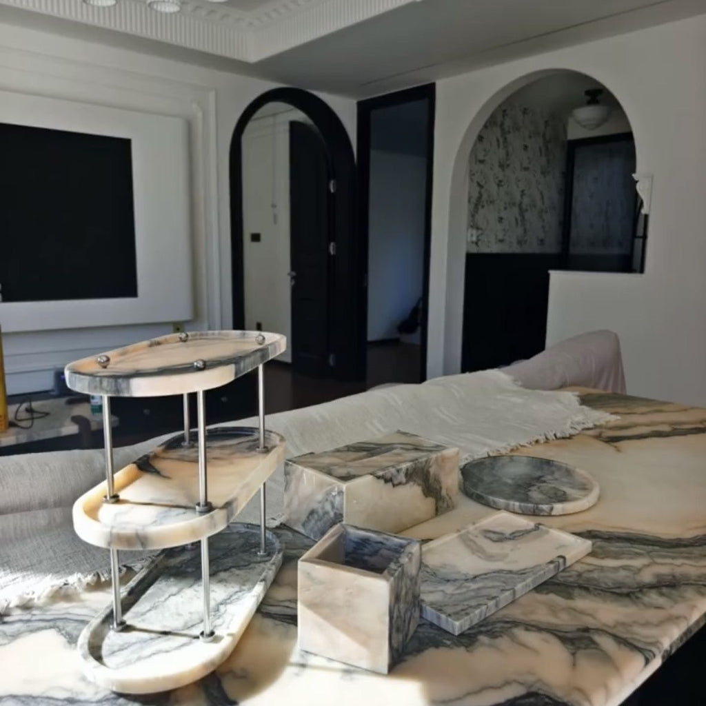 The Carrara Three-Tier Marble Display Stand