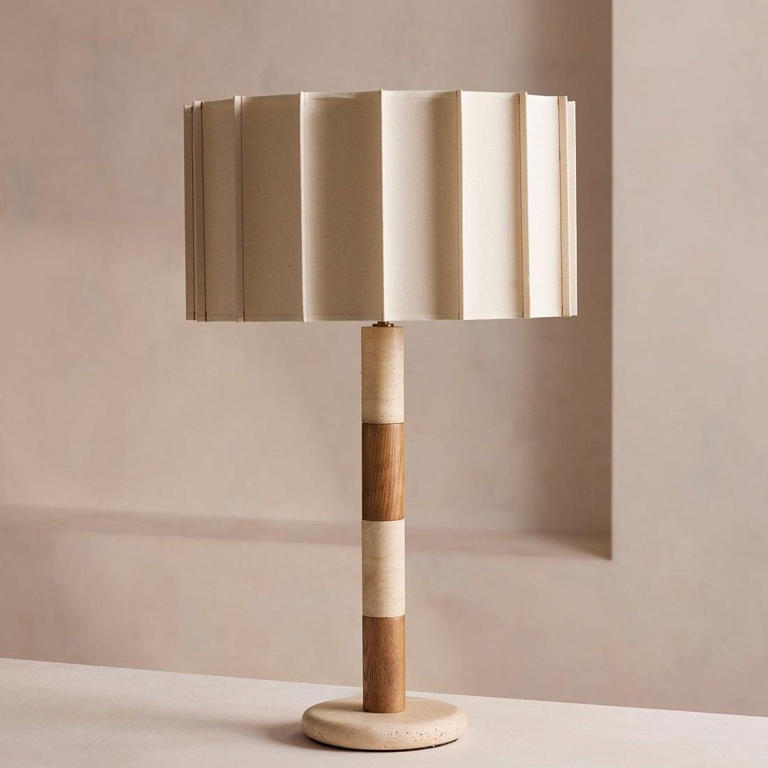 The Solene Travertine & Wood Table Lamp