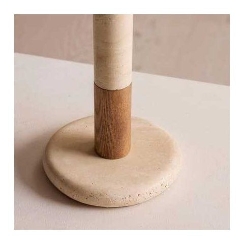 The Solene Travertine & Wood Table Lamp