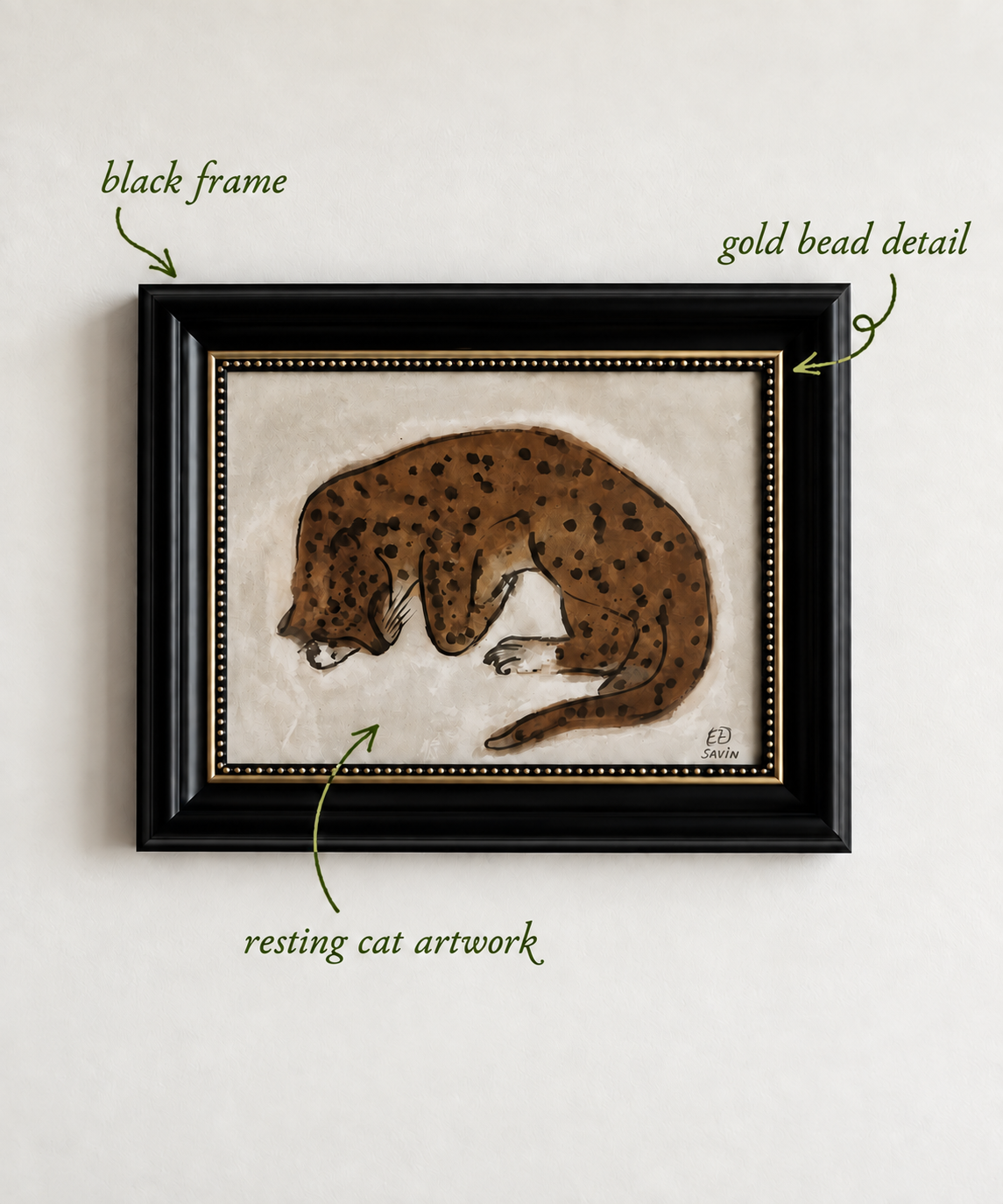 The Savin Resting Leopard Framed Art | Black & Gold Vintage Wall Piece