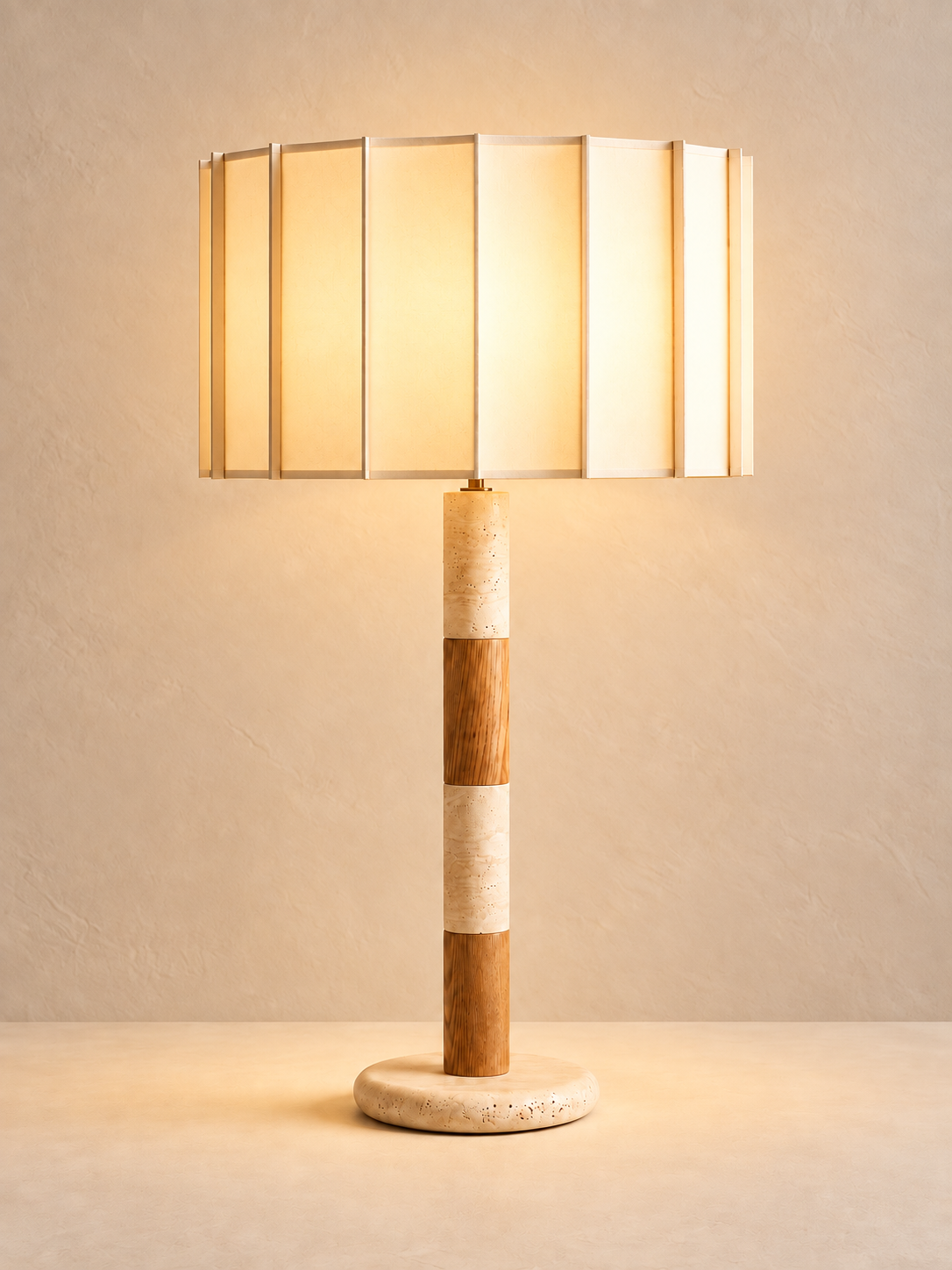 The Solene Travertine & Wood Table Lamp