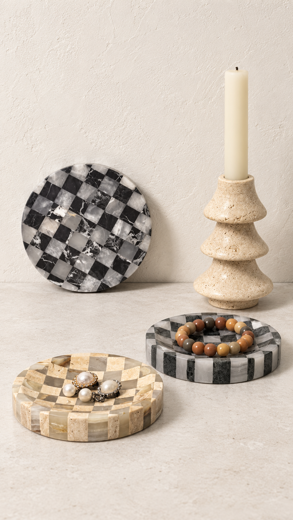 The Marlow Checkered Stone Catchall | Decorative Trinket Dish