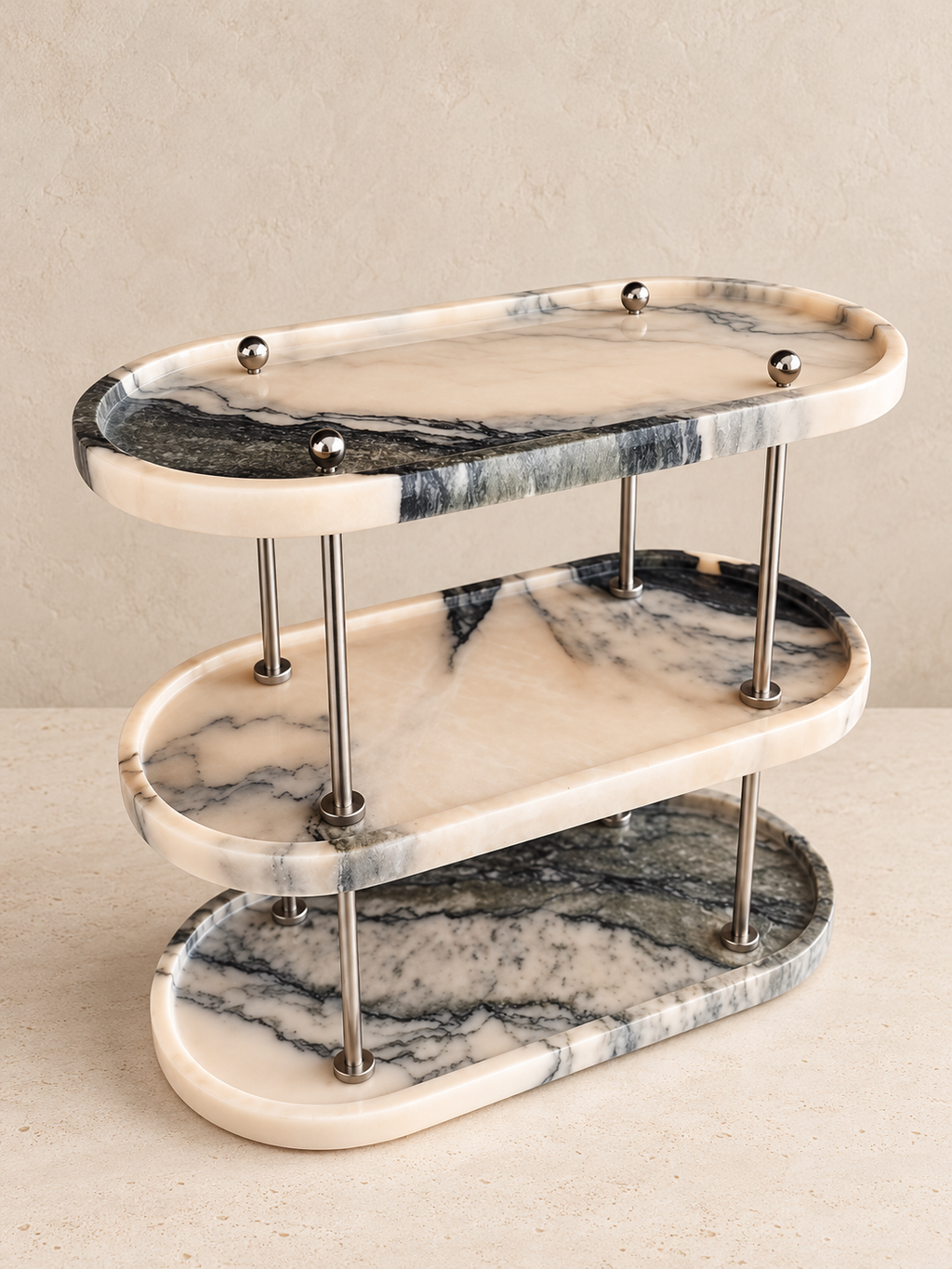The Carrara Three-Tier Marble Display Stand